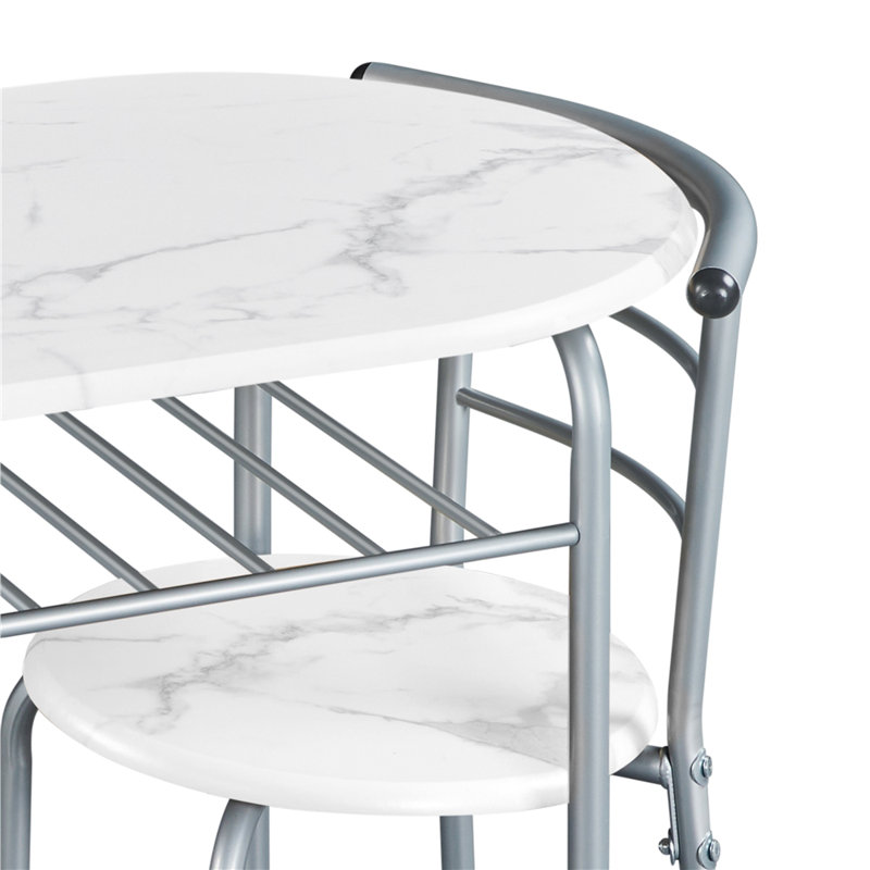 2 - Person Dining Set, White/Silver, 80 cm L x 53 cm W x 75.5 cm H
