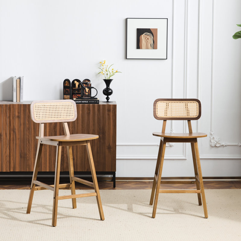 Tabouret de bar d'intérieur en noyer et bois d'hévéa teinté de 2 po, siège incurvé pour le confort du corps, décoré, facile à entretenir