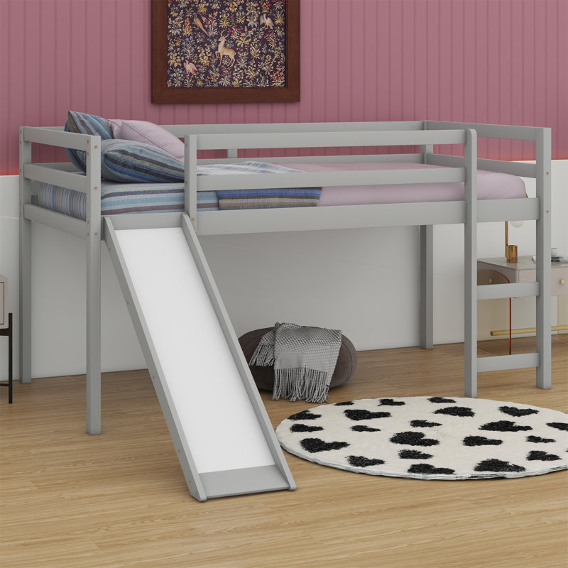 Loft Bed With Slide, Gray