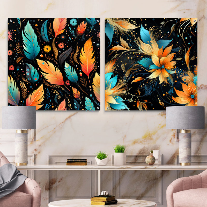 Tauryn - Ensemble de 2 verres muraux abstraits en acrylique Boho, H 16 po x l 33 po