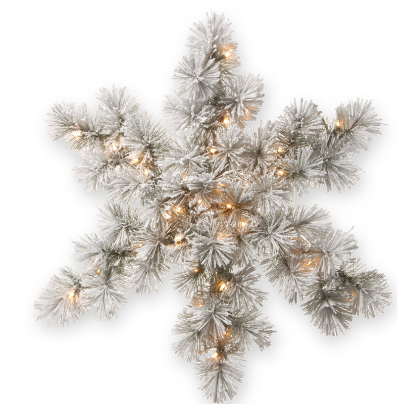 The Holiday Aisle® 32" Snowy Bristle Pine Snowflake with Battery Operated Warm White LED Lights