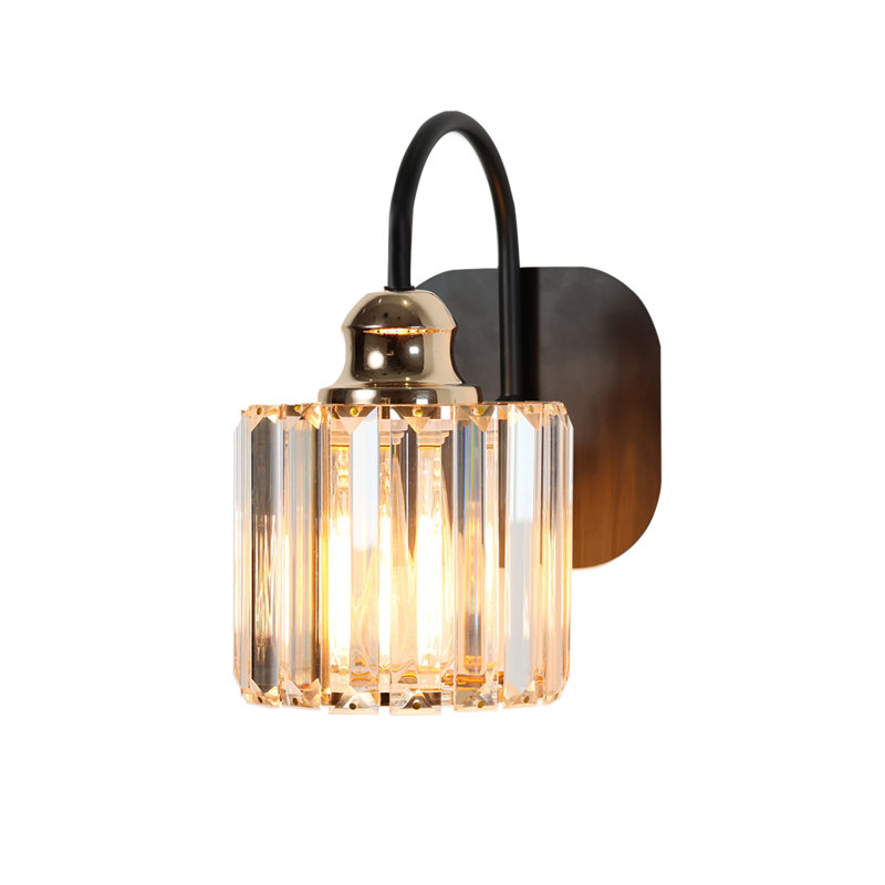 Éclairage pour meuble-lavabo de salle de bain 1 lumière avec abat-jour en cristal cannelé, luminaire mural noir mat, 1