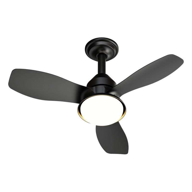 Ventilateur de plafond noir 24,4 po avec lumière, conception moderne à 3 pales, moteur à courant continu réversible à 6 vitesses