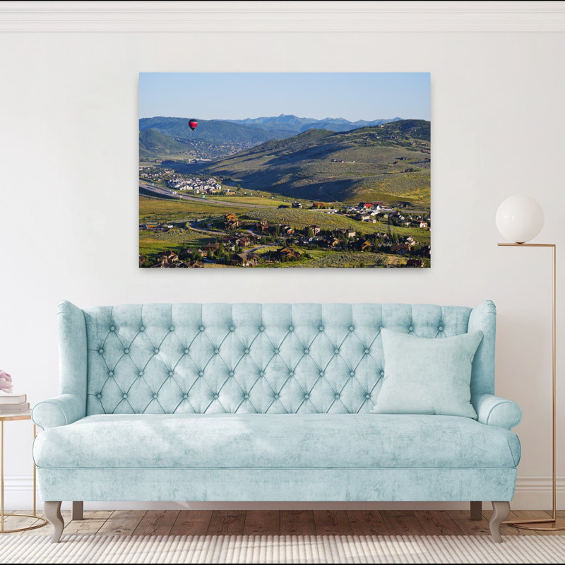 Hot air balloon flying in a valley Park City Utah USA 1 Piece Wrapped Canvas Wall Art, 101.6 cm H x 152.4 cm W