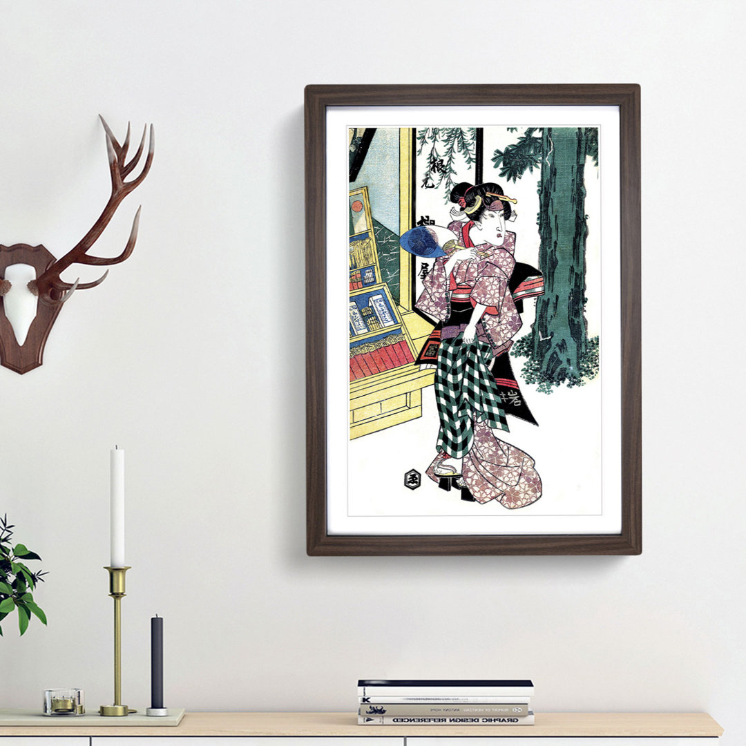 Lady Holding a Fan by Utagawa Kunisada - Picture Frame Painting Print