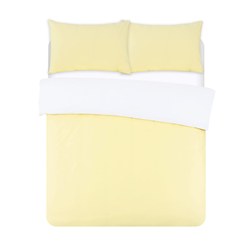 NightComfort Solid Yellow White Cotton Rich Duvet Cover Set with Pillowcase, Double - 2 Standard Pillowcases