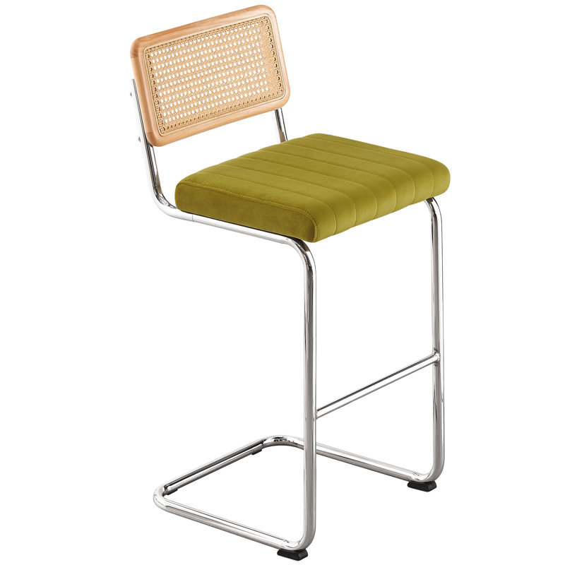 Oliver Green Velvet Upholstered Bar Stools with Silver Metal Frame