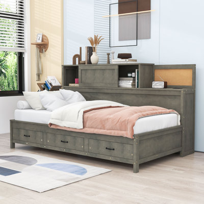 Wood Daybed with Drawers, Shelves, Sockets and USB Ports