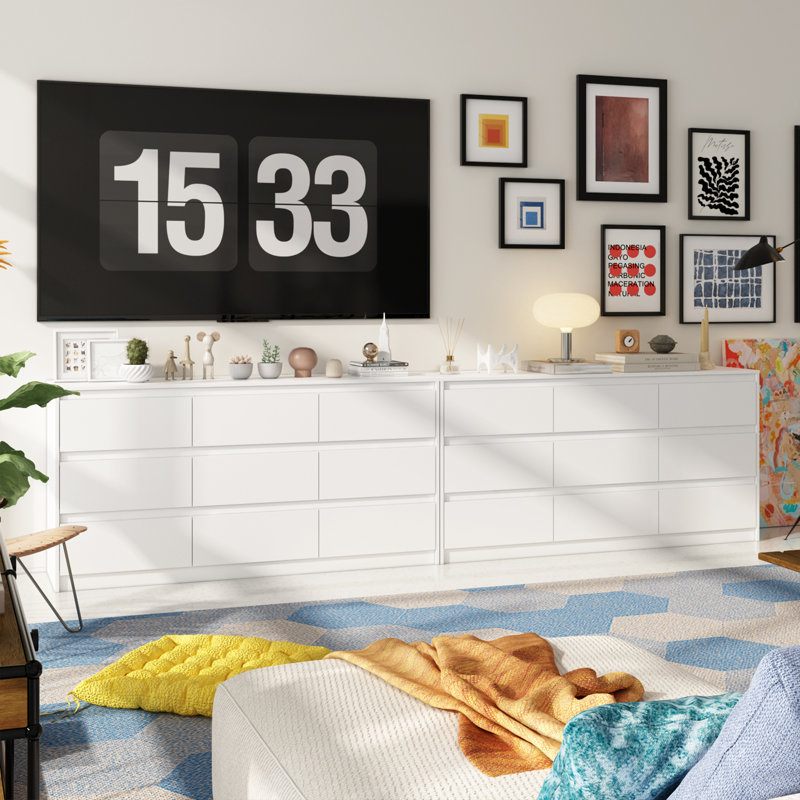 Janeiya 126" W 18-Drawer Solid and Manufactured Wood Double Dresser, White