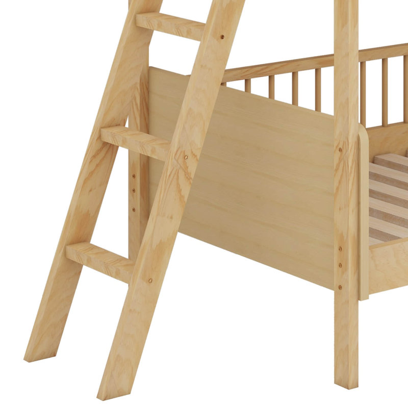 Twin Size Bunk Bed With 3 Storage Shelves,Ladder Can Be Changed Left Or Right, Natural