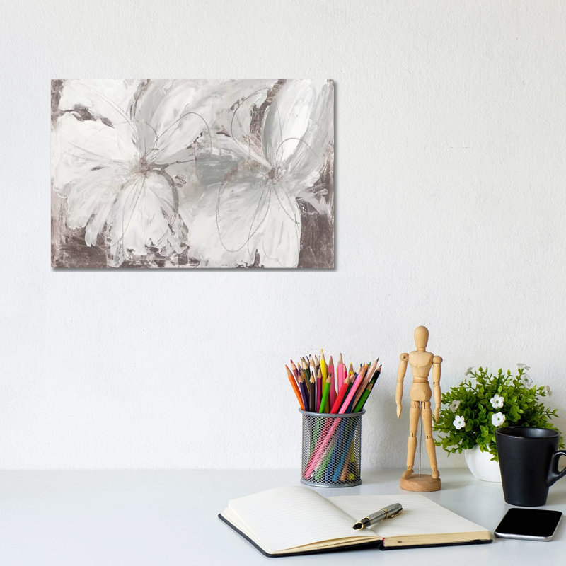 Silver Floral by Asia Jensen - Wrapped Canvas Painting, 20.32 cm H x 30.48 cm W