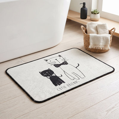 Little Cats Whimsical Black and White Non-Slip Bath Mat