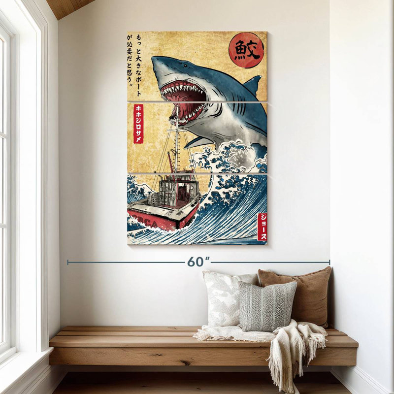 Brampt Hunting The Shark In Japan, 50" H x 32" W