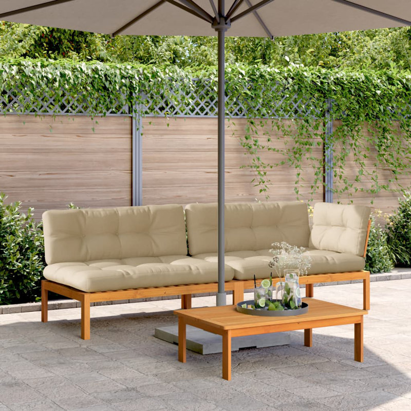  Ensemble de canapé palette 3 pièces beige moyen en bois d'acacia massif, Beige, Brun