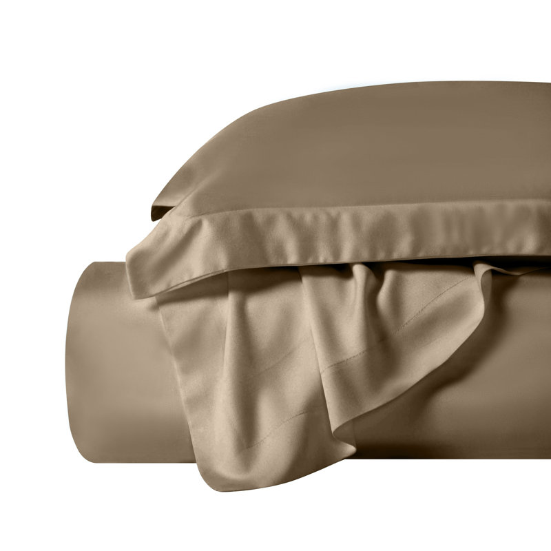 Superior 300 Thread Count Rayon from Bamboo Modern & Contemporary 3 Piece Duvet Cover Set, Full/Queen Duvet Cover, Gold