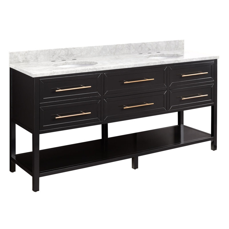 72" Robertson Double Bathroom Vanity Set with Oval Undermount Sinks, White, 8" Widespread, Carrara Marble