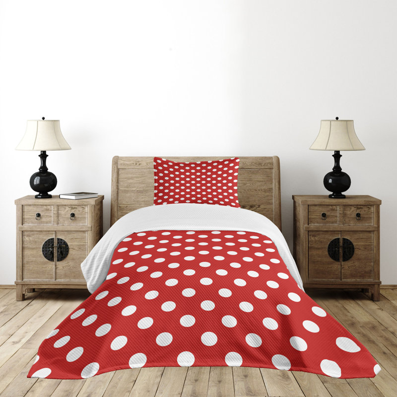 Vermilion Polka Dot Twin Bedspread Set with Sham