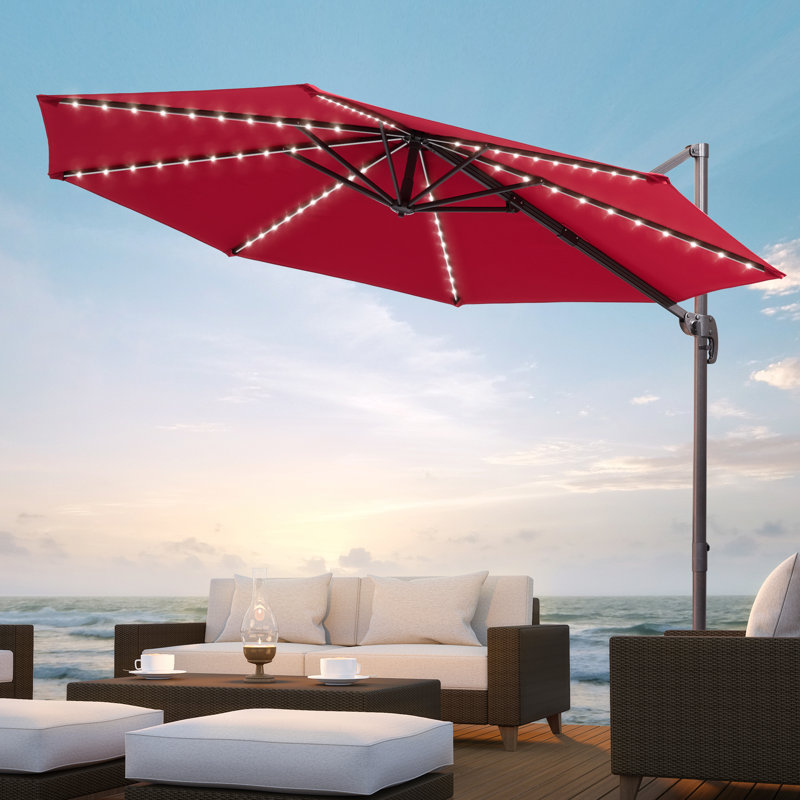 Destinnie 120'' Lighted Cantilever Umbrella, Red
