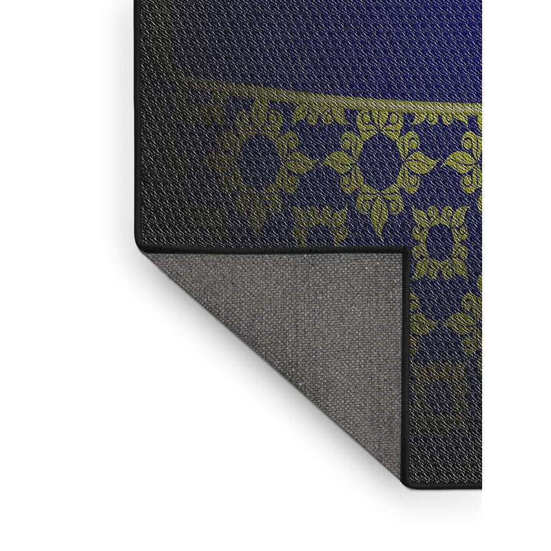 Tapis décoratif bleu Damas elle-mai, Rectangle 4 pi x 6 pi