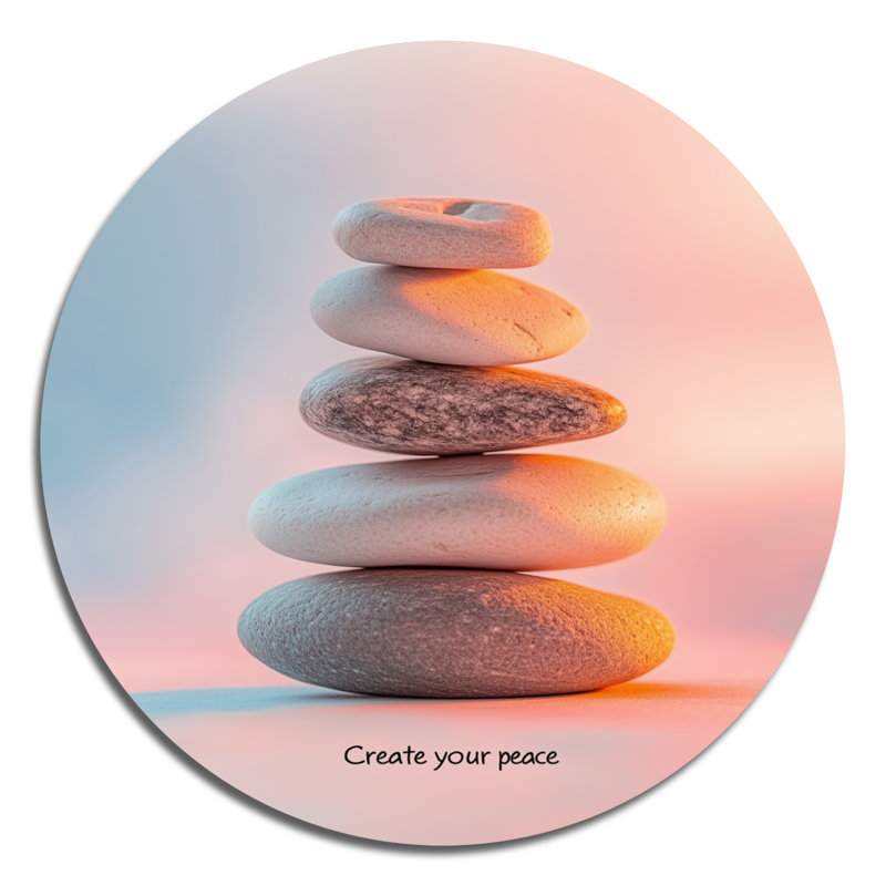 "Create You Peace - Spiritual Stone", art mural rond en métal, L 16 po x H 16 po