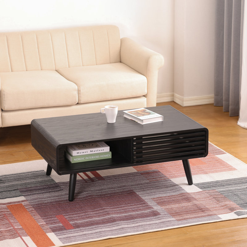 Bria 4-Leg Coffee Table with Storage, Black