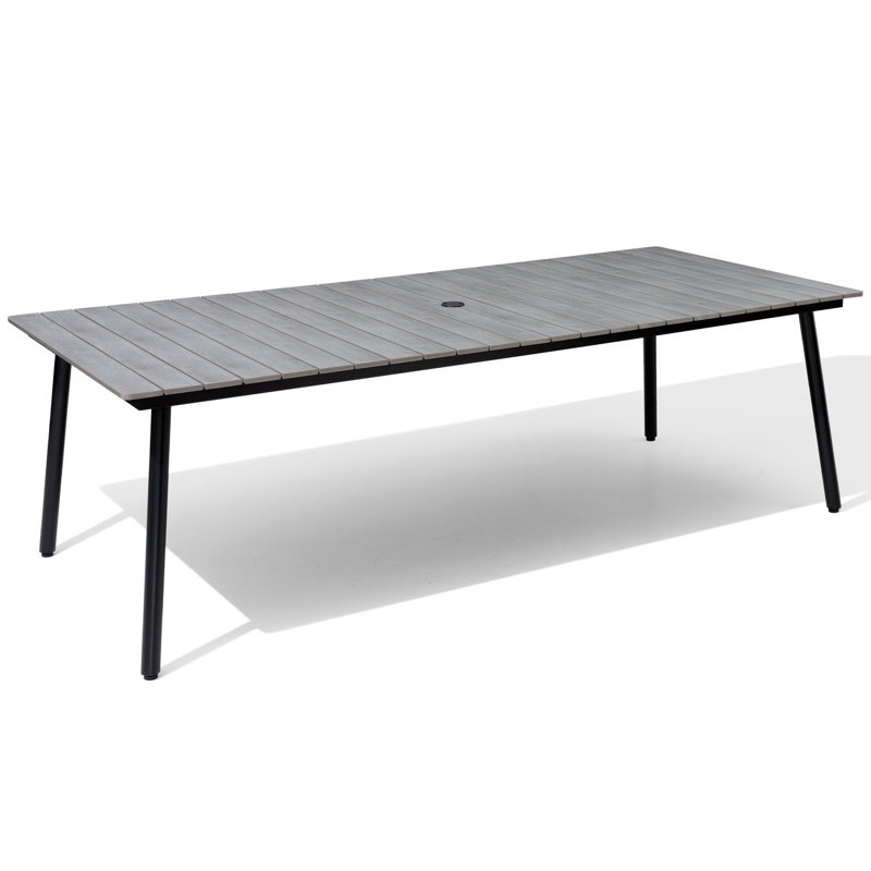 Table de salle à manger de patio avec trou pour parasol et structure en aluminium, H 29,13 po x L 94,5 po x l 42,12 po, Gris