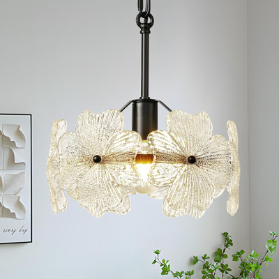 Modern Glass Pendant Lights Kitchen Island With Petals Shade, Black Pendant Light Fixtures Adjustable Hanging Light For Dining Room Hallway (E26 Base,1Pack)