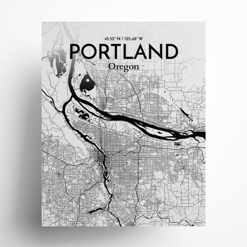Portland City Map in Ink 1 Piece Wall Art, 20cm H x 16cm W x 0.05cm D