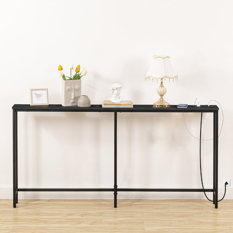 Canapé-console avec prise de courant Castiglione, H 31,5 po x l 63 po x P 5,9 po, Noir, noir, noir, noir