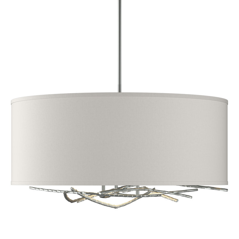 Brindille 3 - Light Drum Chandelier, Flax, Vintage Platinum, 21.4" - 66.4"