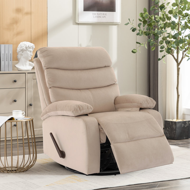 Swivel Rocker Recliner Chair In Velvet, Velvet Recliner,small Rocker Recliner Chair For Living Room, Rv, Nursery, Bedroom-Beige