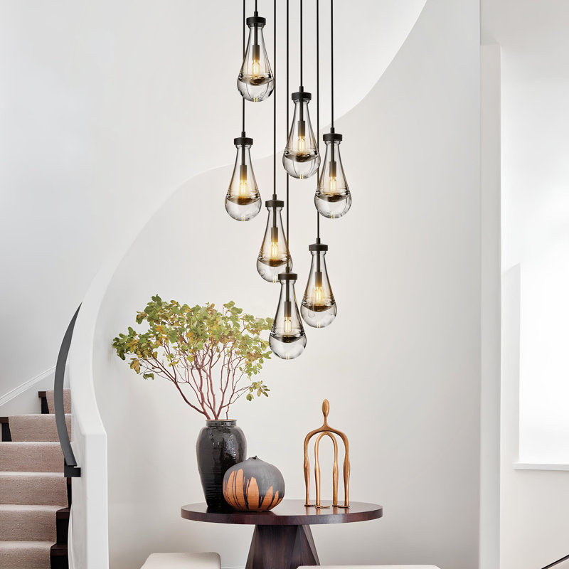 Lustre en spirale 7 lumières pour vestibule, vestibule et plafond haut Biak, Noir mat