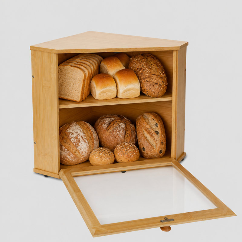 Boîte à pain de coin pour comptoir de cuisine, contenant à pain à 2 niveaux, organisateur d'armoire pour le rangement des aliments