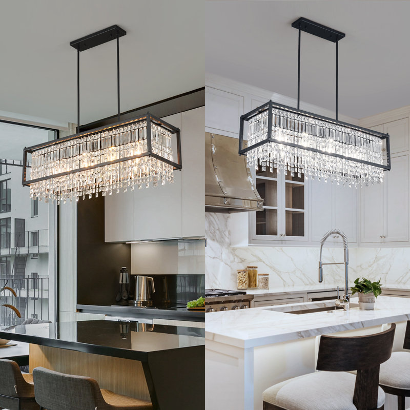 Metal Crystal Industrial Farmhouse Chandelier Dining Room Lighting Fixtures Suitable For Kitchen Island, Dining Room, Living Room