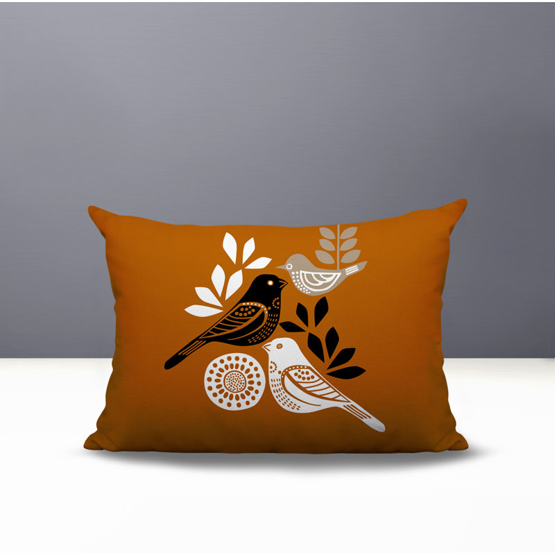 Oreiller rectangulaire réversible intérieur / extérieur Emy Bird, Orange, Rectangle H 18 po x l 25 po