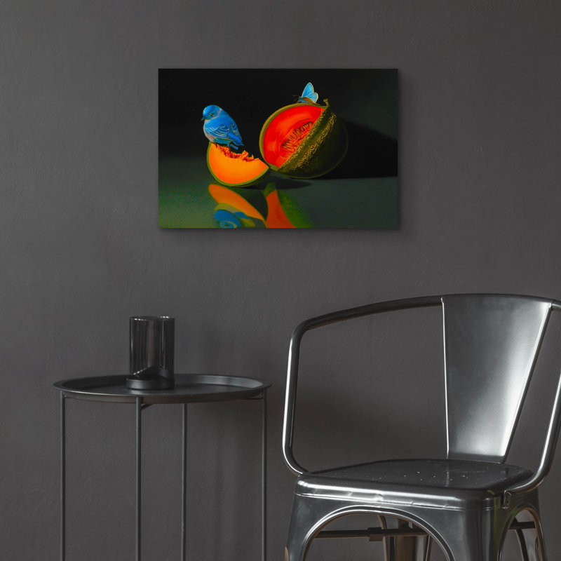 «Le melon et l'oiseau bleu» par Valery Vecu Quitard, H 16 po x l 24 po x P 0,2 po