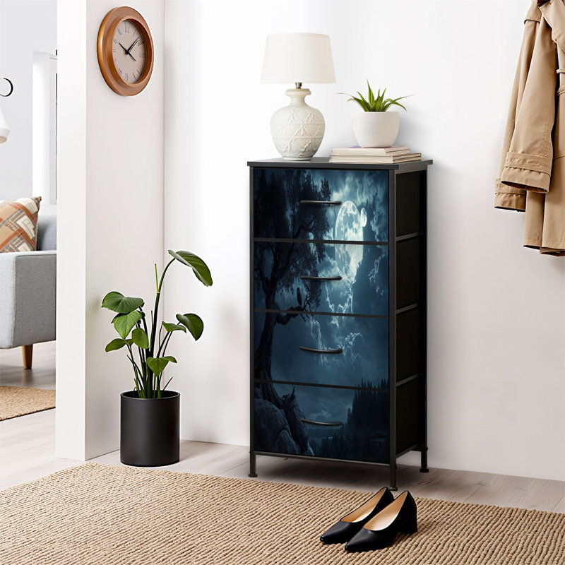 Commode pour commode de chambre à coucher pour garde-robe de nuit foncé avec paysage de lune