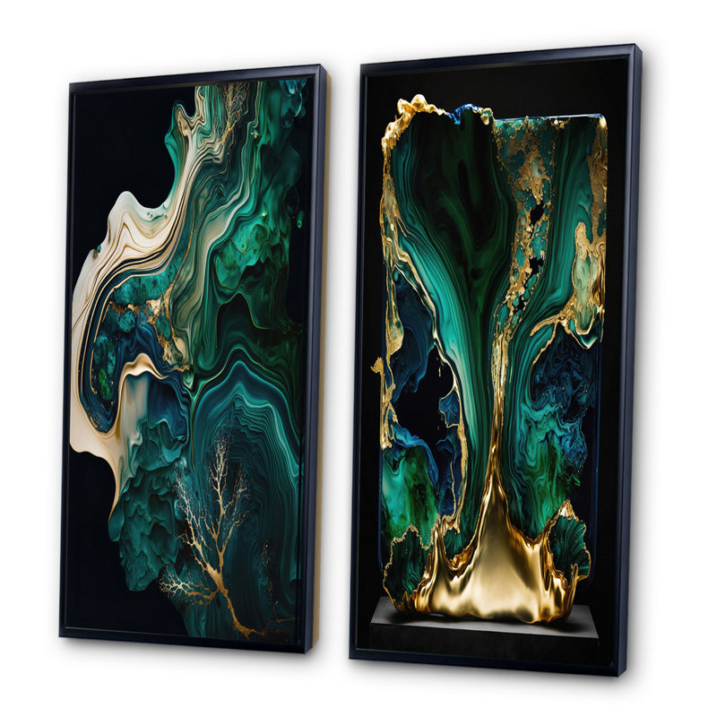 «Abstract Geode Marble», 2 pièces sur toile, H 32 po x l 32 po, Cadre noir