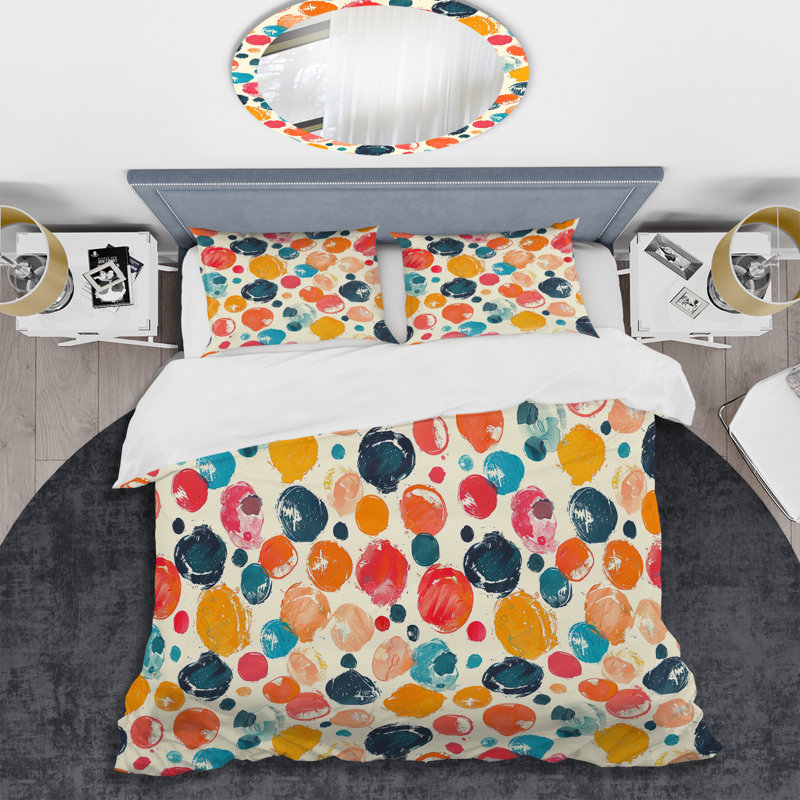 Ensemble de housse de couette Green Green Polka Dot Print II - Modern, Queen Duvet Cover + 2 Standard Shams