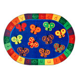ABC 123 Butterflies Counting Literacy Tufted Blue/Red/Orange Classroom Area Rug