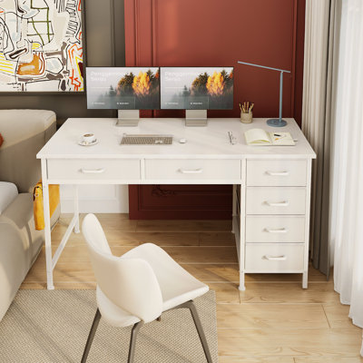 Writing Desk With 6-tier Fabric Drawers,home Office Desk With Reversible Design,modern Corner Desk With Solid Structure