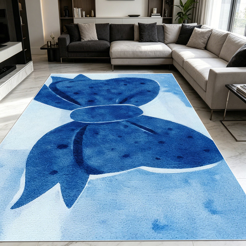 1PC watercolor navy polka dot bow area rugs for Living Room, Soft and Comfortable, Suitable for all seasons, easy-to-maintain, machine washable Indoor floor mat, Under Table Farmhouse suitable for dining room, bedroom, kitchen, entryway, patio,