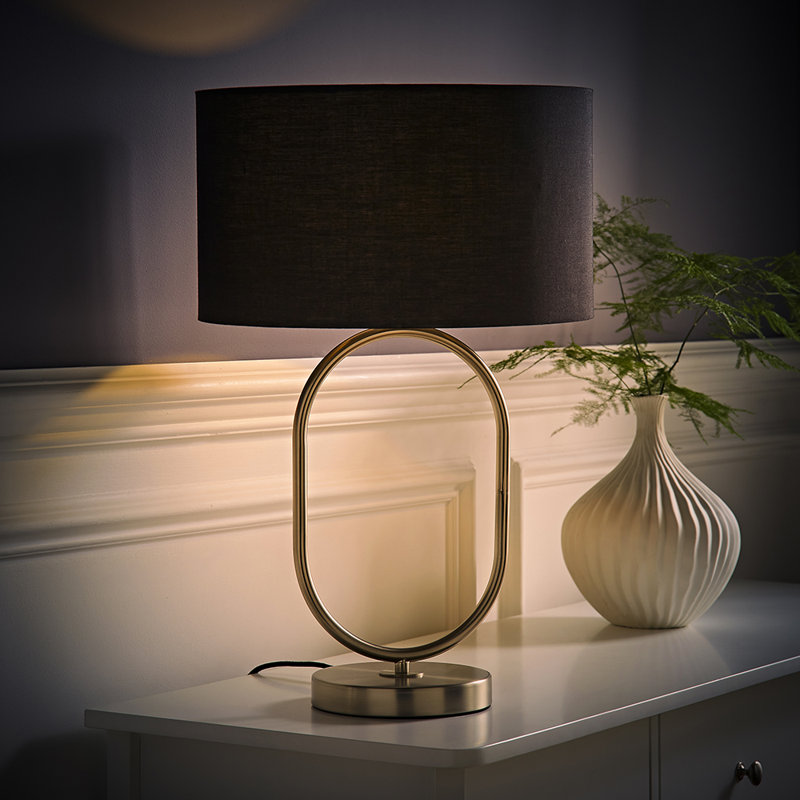 Suejin Metal Table Lamp, Silver, Cotton / Cotton Blend, Beige