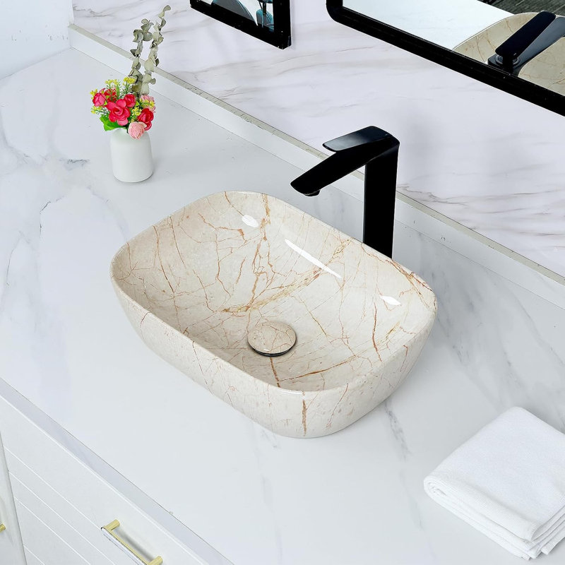 Lavabo vasque de salle de bain ovale en marbre 18,1 "x 13" avec bonde escamotable Davivy
