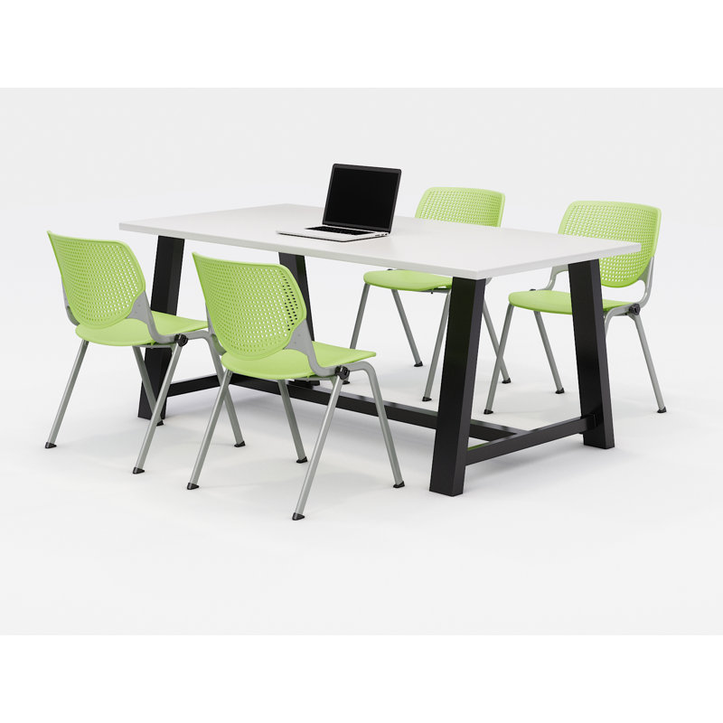 Ensemble de table de réunion et de chaises Midtown, H 30 po x L 72 po x P 36 po, Blanc de designer, Vert lime