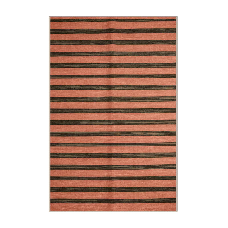 Tapis brun à rayures horizontales lavable à la machine, Rectangle 5 pi x 8 pi