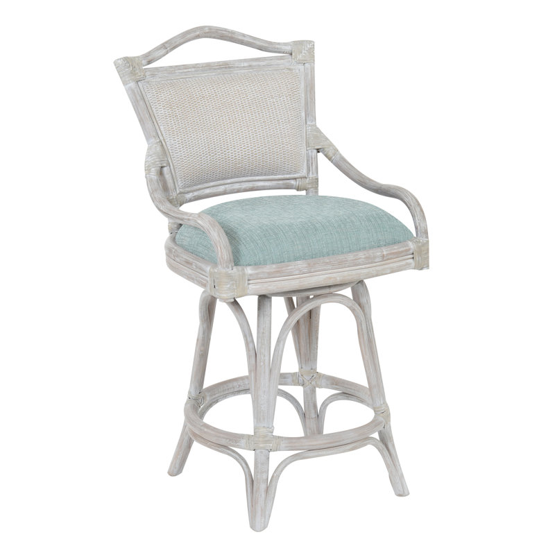 Cilurso Swivel Upholstered Counter Stool, Light Teal Blue