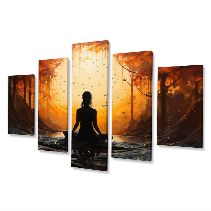 Jaune jaune noir dans la forêt II - impression sur toile de yoga - 5 panneaux