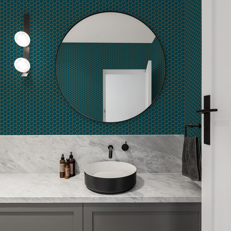 Contour Antibac Antibacterial Hexagon Lattice Teal Washable Wallpaper