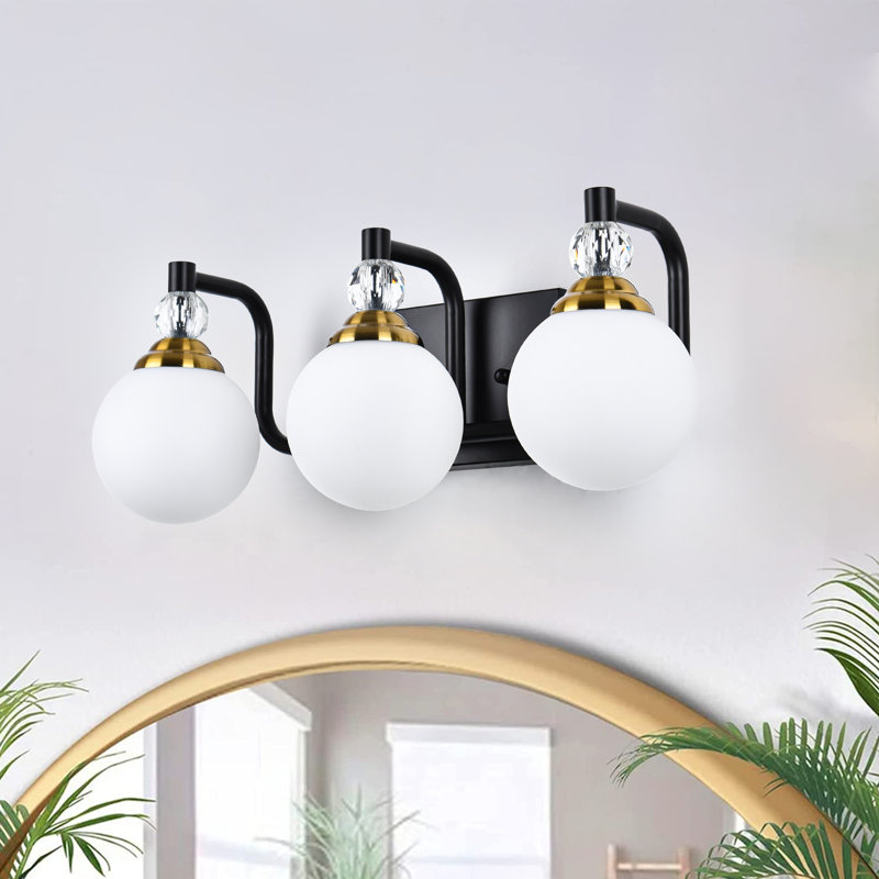 Luminaire de meuble-lavabo de salle de bain avec abat-jour en verre blanc opale, 3